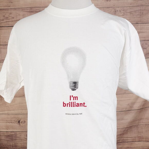 VINTAGE I'M BRILLIANT LIGHT BULB SAVVIS SMART NETWORK SOLUTION 90s 00s TSHIRT XL - Picture 1 of 13